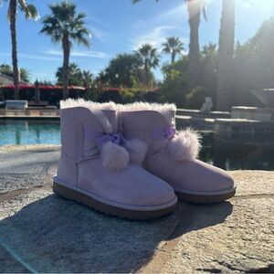Lilac Gita Ugg boots with fur Pom poms
